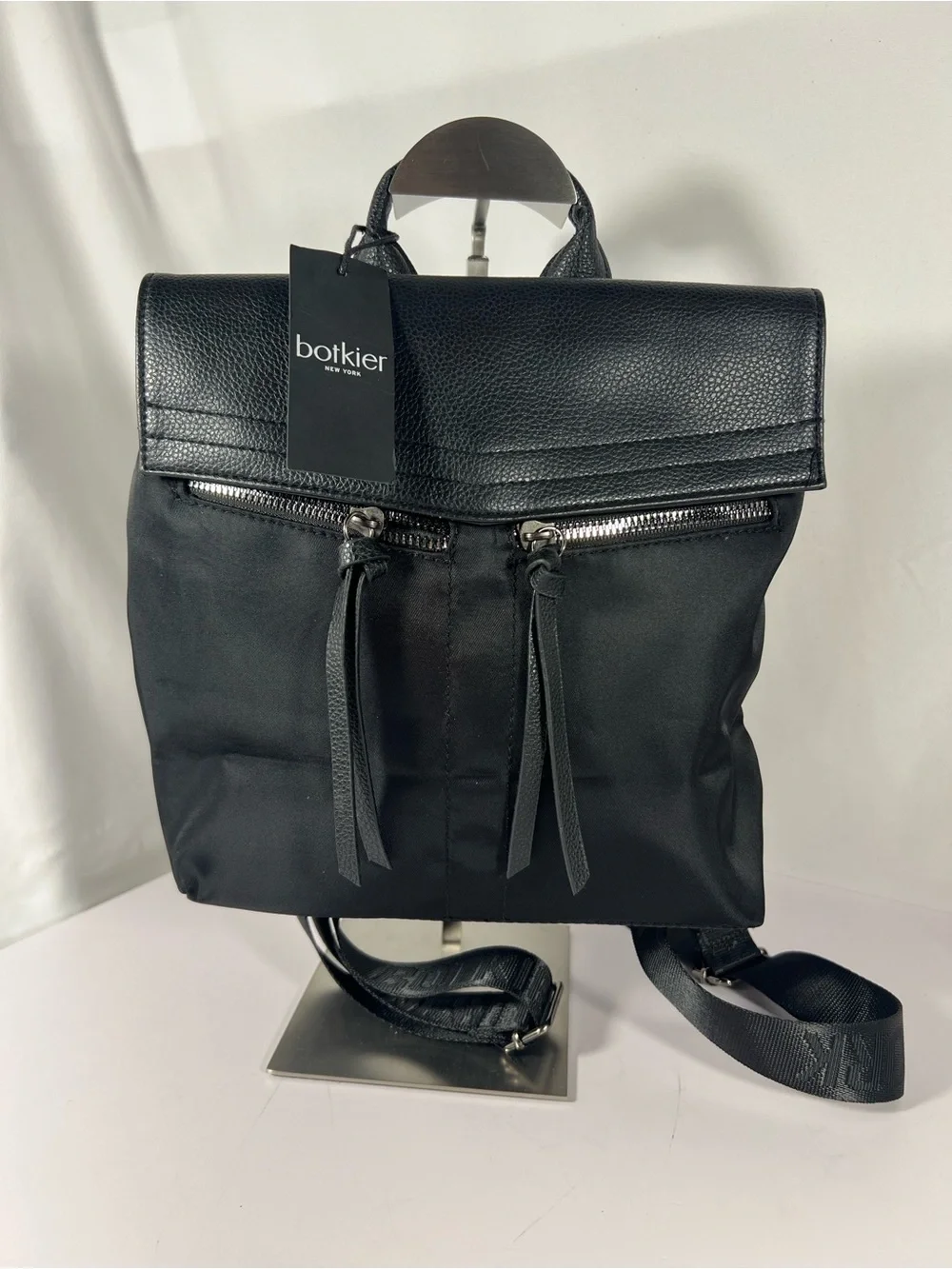 4045: NWT Botkier Black Nylon Leather Foldover Backpack